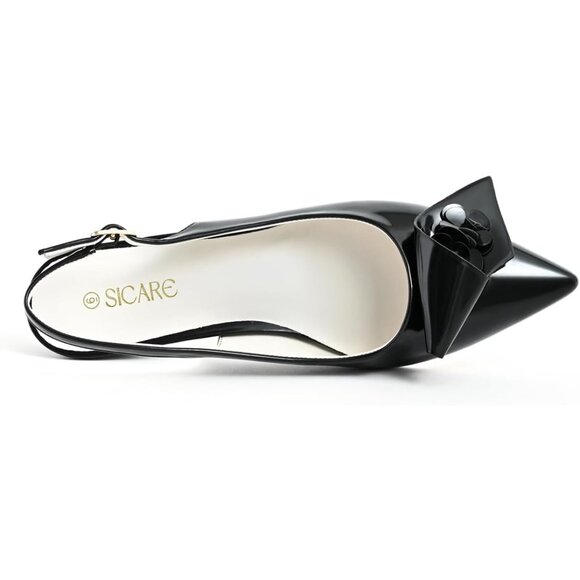 Sicare Slingback Heels Pumps Synthetic Black Women Flower Block Heel Dress Shoes - Picture 9 of 12